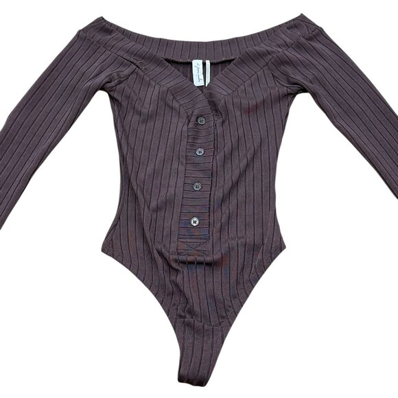 Women’s Out From Under Ribbed Off-Shoulder Bodysuit Burgundy - Picture 7 of 11